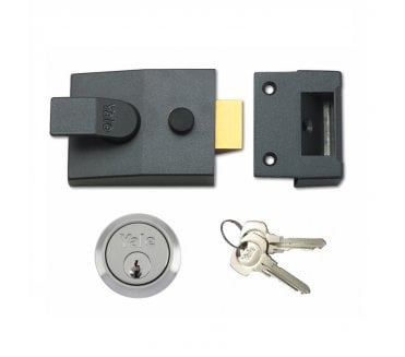 Yale 89 Rim Nightlatch 90mm Wide -  Dark Grey Case  - Satin Chrome Cylinder