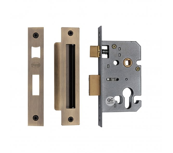 York Euro Profile Mortice Sashlocks - Antique Brass