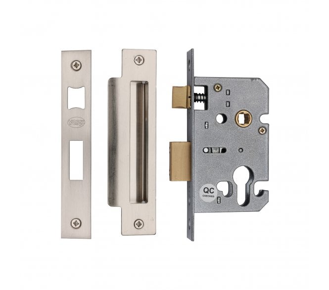 York Euro Profile Mortice Sashlocks - Satin Nickel/Satin Chrome