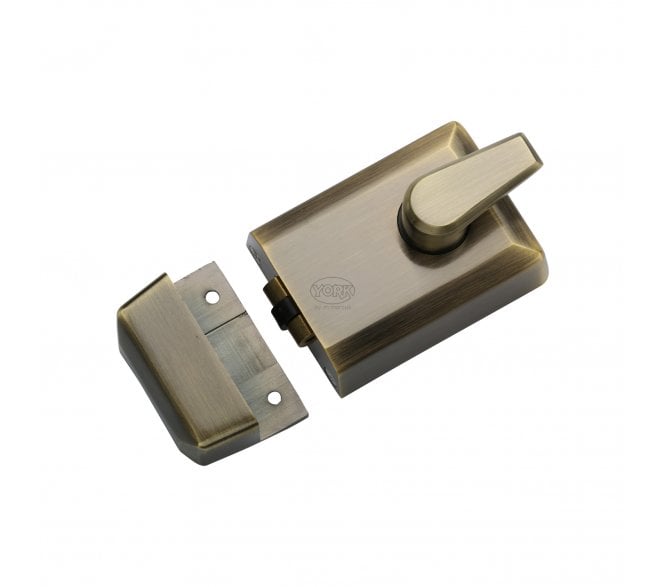 York Security Roller Bolt Nightlatch - 60mm Backset - Antique Brass