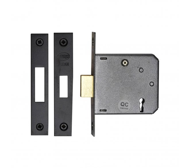 York YKDL33N 3-Lever Mortice Deadlock 76mm - Matt Black