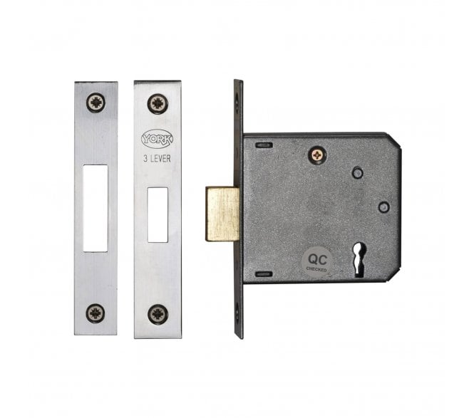 York YKDL33N 3-Lever Mortice Deadlock 76mm - Polished Chrome/Nickel