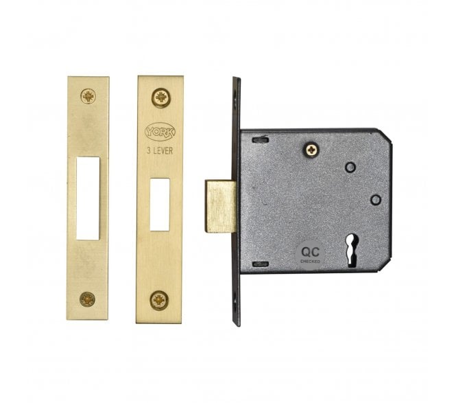 York YKDL33N 3-Lever Mortice Deadlock 76mm - Satin Brass