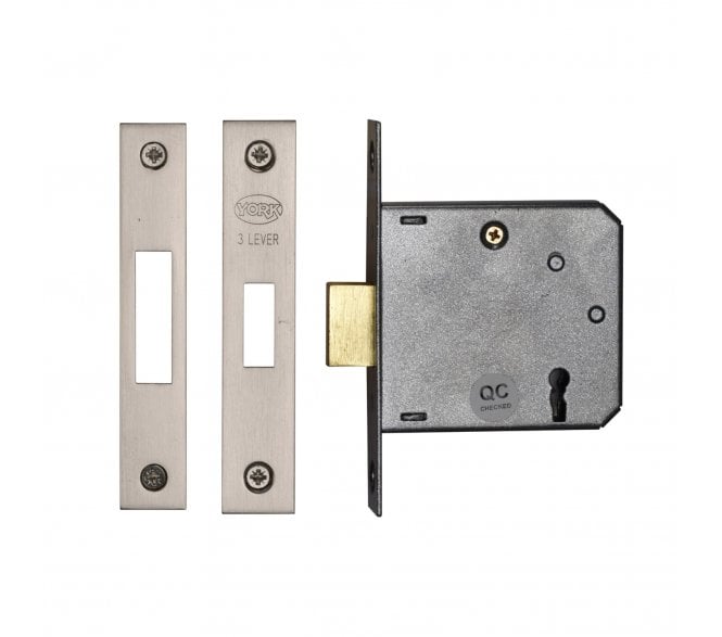 York YKDL33N 3-Lever Mortice Deadlock 76mm - Satin Chrome/Nickel