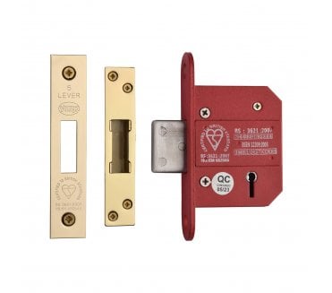 York YKDLBS British Standard 5-Lever Mortice Deadlock - Polished Brass
