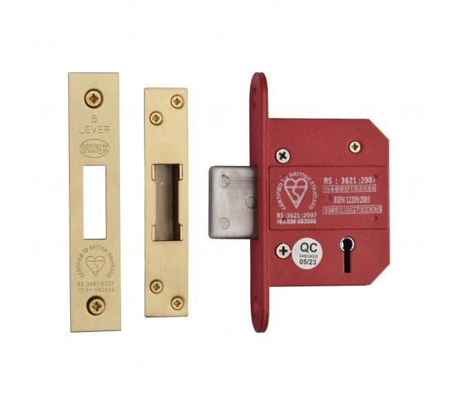 York YKDLBS British Standard 5-Lever Mortice Deadlock - Satin Brass
