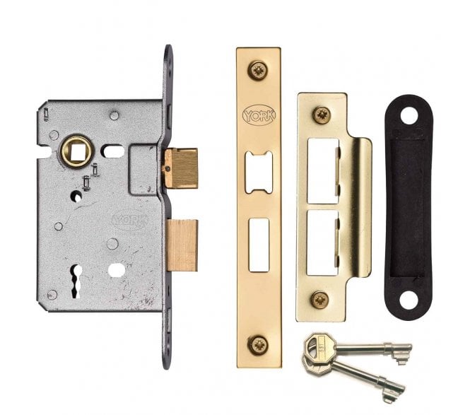 York YKSL 3-Lever Mortice Sashlock & Keys - Polished Brass
