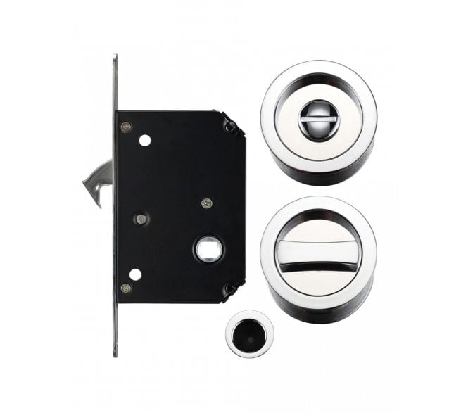 Zoo Hardware Pocket Door Sliding Bathroom Lock Set - Polished Chrome