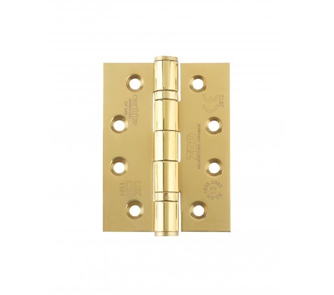 Zoo Hardware ZHSS243 Grade 13 Ball Bearing Butt Hinges 102x76mm - Polished PVD Brass