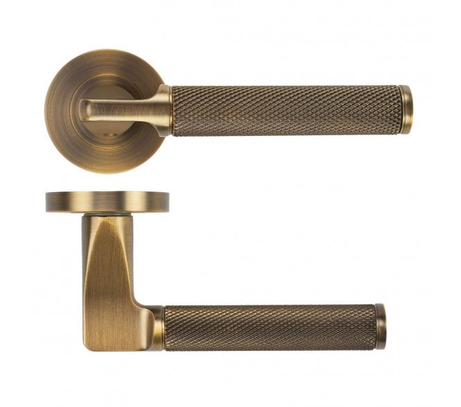 Zoo ZPA090-AB Bilbao Knurled Lever On Round Rose - Antique Brass